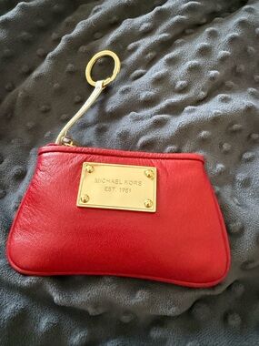 Michael Kors Red Leather Key Pouch with Gold Plaque